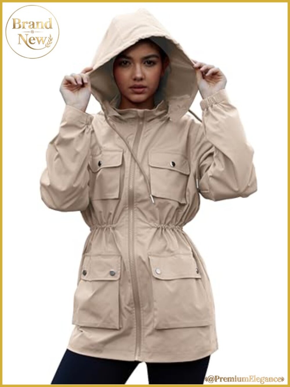 Packable Waterproof Windbreaker Rain Jacket with Removable Hood